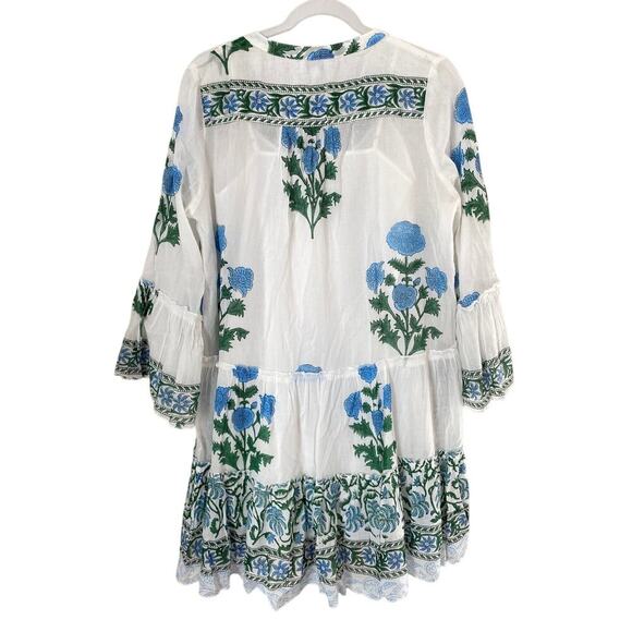 JULIET DUNN Tuckernuck White Poppy Flared Sleeve Cotton Mini Dress Block Print - Picture 8 of 11